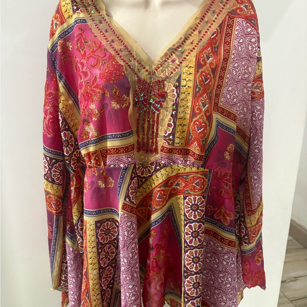 Unique Spectrum Vibrant Patchwork Blouse - image 1